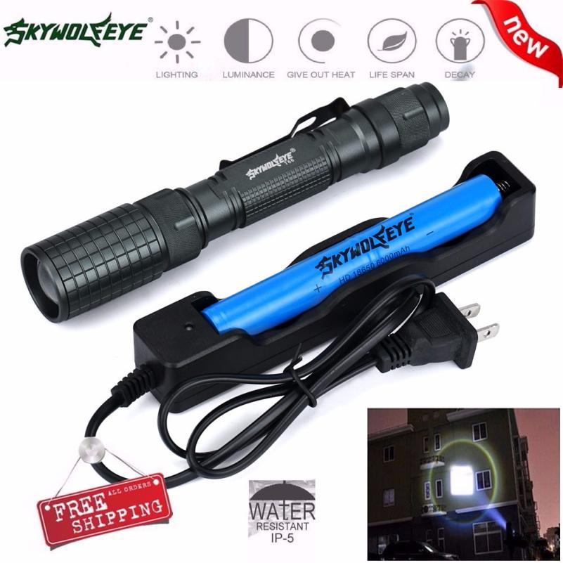 Sky Wolf Eye Flashlight Zoomable 4000 Lumen 5 Modes CREE XML T6 LED 18650 flashlight rechargeable flashlights
