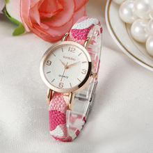 Reloj Mujer ginebra pretty flor mujeres del Reloj patrón de la impresión del Vintage banda de cuero para Mujer de cuarzo analógico Reloj de pulsera