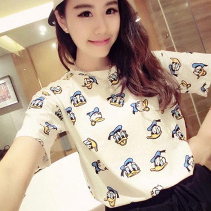 Blue-2015-New-Women-Summer-T-shirt-Cute-Girl-Harajuku-Cartoon-Banana-Duck-Cat-Cigarette-Owl-Print