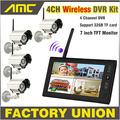 NEW 7 Inch Monitor Wireless CCTV Kit 2 4GHz 4CH Channel CCTV DVR 4PCS Wireless Cameras