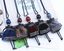 10pcs free shippings! Cute Assorted Colors Yarn Crystal Meshes Doll Necklace Women Jewelry Female Accessories Bijoux