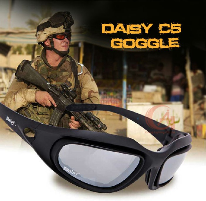 Daisy C5 Polarized Army Goggles Military Sunglasses 4 Lens Kit Tinotink