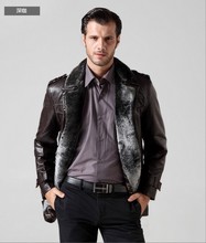 Hot new Winter men’s genuine leather suit collar leather jacket medium-long  mens leather coat,M-3XL