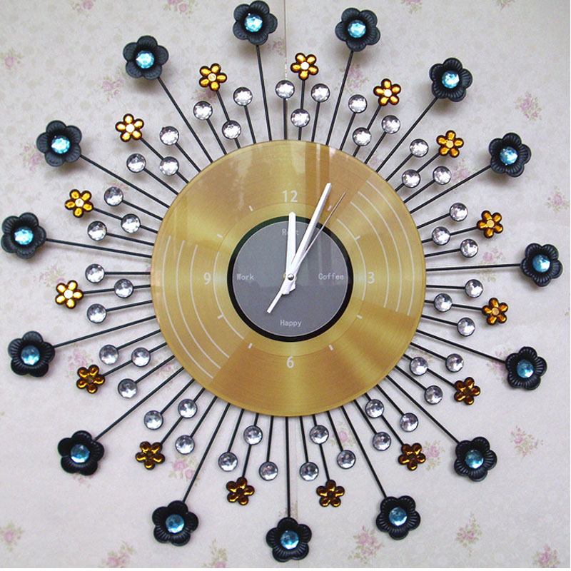 New Arrive Free Shipping Fashion Mute Wrought Iron Wall Clock Modern Diamond Clock ,Wall Art Iron Rustic Clock Antique For Home