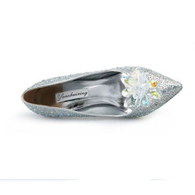 Cinderella Shoes New 2016 Women Pumps Sexy Prom Rhinestone Wedding Shoes Bridal High Heels Pointed Toe