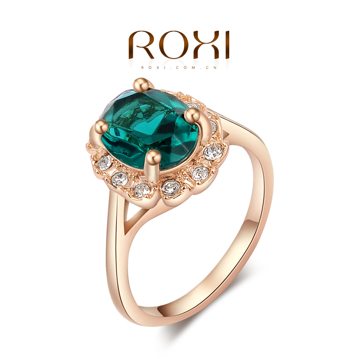 ROXI Exquisite women wedding Ring Green Stone Alloy Gold rings Valentine s Day Christmas Birthday gift