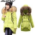 2015New Parka Girls Coat Long Down Big Fur Collar Winter Jacket For Girls High quality Kids