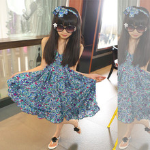 2016Teenage Girls Wide Leg Pants Children’s Sling Dresses Jumpsuit 6-16Y Girls Summer Bohemian Sleeveless Casual Maxi Long Dress