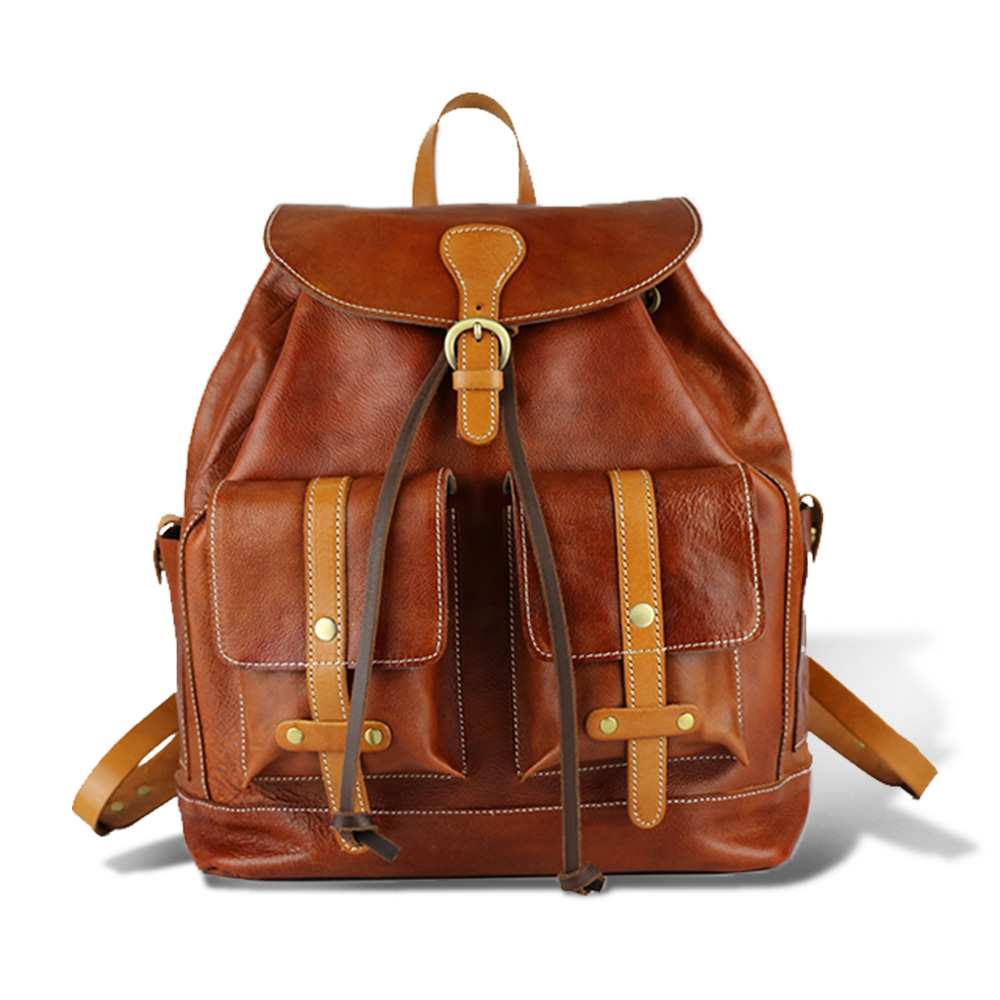 Vintage Fashion Casual 100% Real Genuine Vegetable Tanned Leather Cowhide Men Backpack Backpacks Shoulder Bag Bags For Men