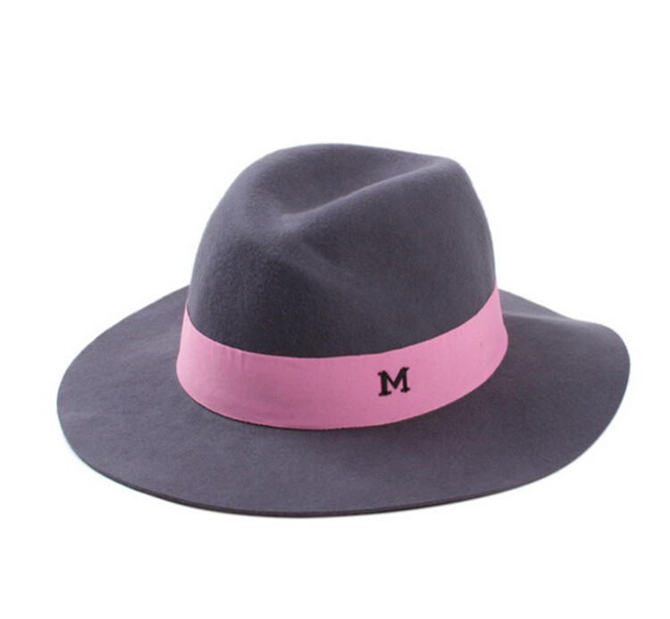 Wide Brim Panama Hats For Women M Letter Wool Fedora Hat Female Sombreros Black Church Hats For Girls Fashion Caps For Girls (2)