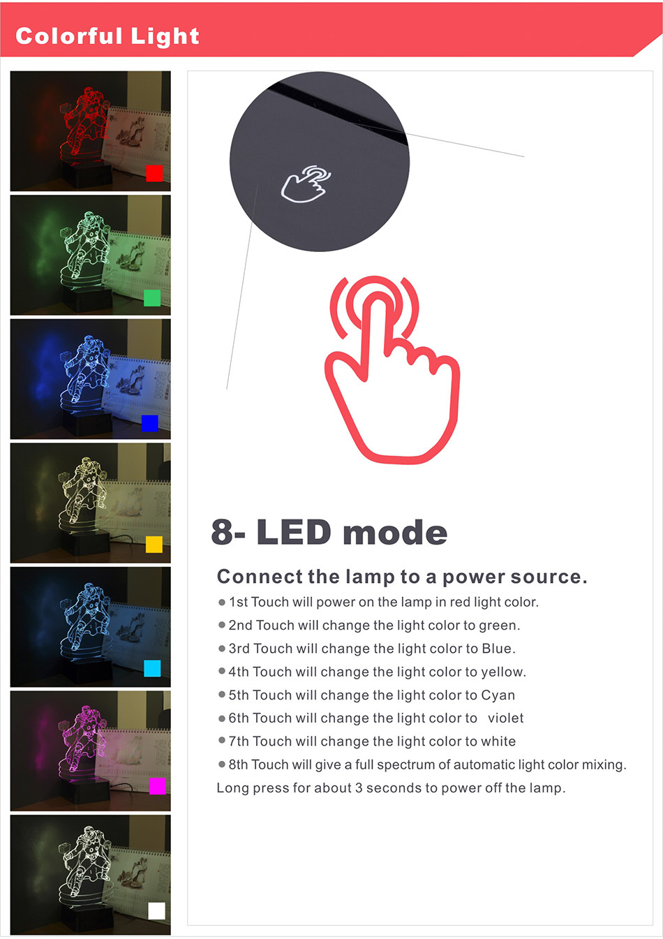 Novelty USB 3D RGB Led Light with Thor Featured Night Table Lamp as Christmas Home Decoration (2)