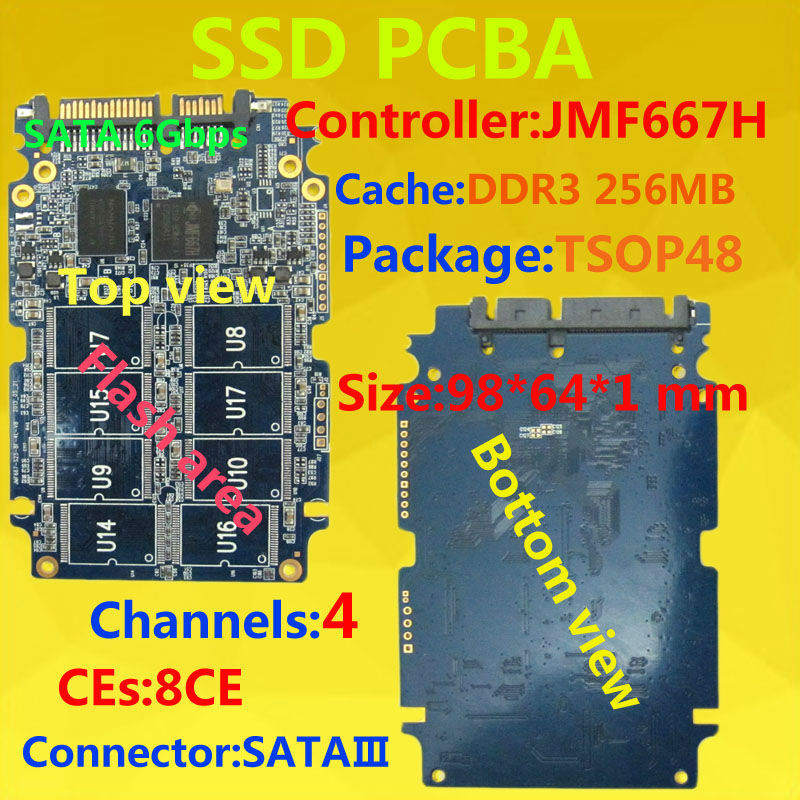 The SSD circuit board/DIY SSD PCBA/Flash Interface TSOP48/JMF667H Controller/SATA6Gb/s Interface/external dram cache 256MB