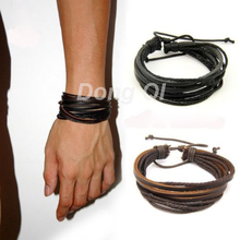 Men Or Women Wrap Multilayer Genuine Leather Bracelet with Braided rope Fashion Jewelry
