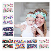 2016 Top Sales 1Set(2Pcs) Mom and Me Boho Turban Headband Top Knotted Rabbit Ears Elastic Bowknot Girls Headband Women Headwrap