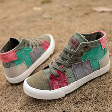 2016 women casual shoes women canvas shoes all match fashion colorant high lacing flat bottom vintage denim shoes for women