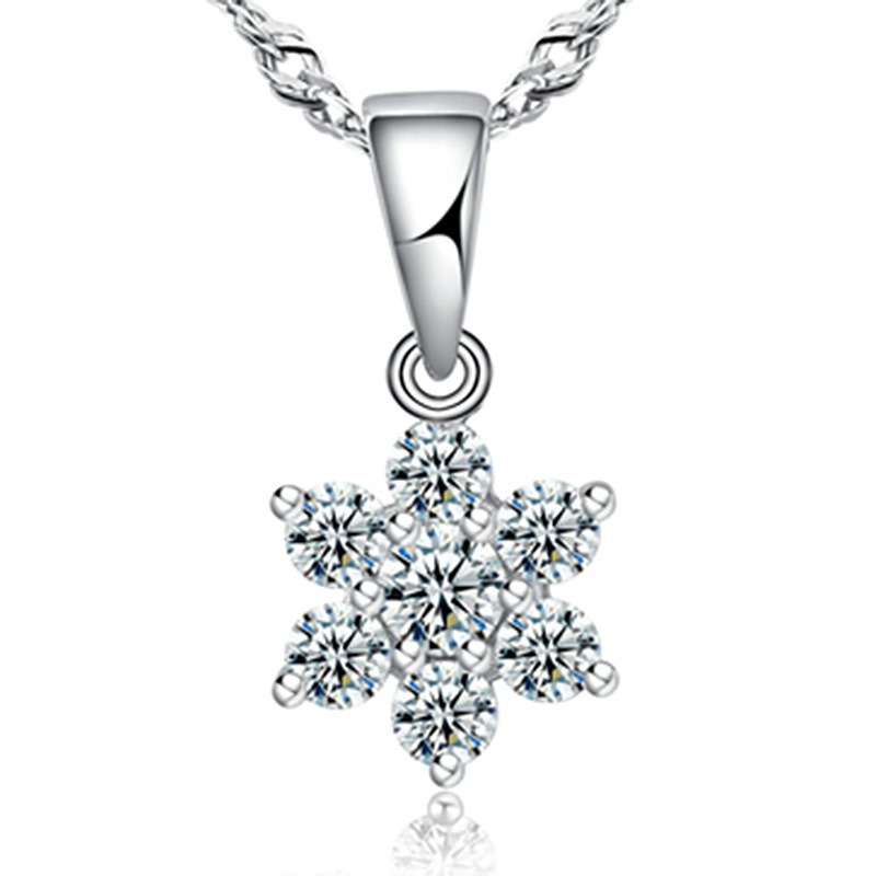 2016 silver plated snowflake pendant neckalce women chain choker necklace cubic zirconia jewelry