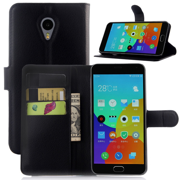 50pcs Plastic Back Credit card Stand Holder Phone Protective PU Wallet Flip Cover For Meizu M2 Note Leather Case