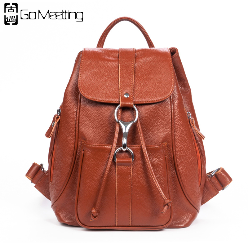 Фотография Guaranteed 100% Genuine Leather Women Backpack High Quality First Layer Cowhide Shoulder Bags Ms School Bag Travel Backpacks WB4