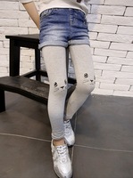 2015 New Design Girl Jeans Denim Korean Leggings Cute Cat Pattern Little Girls Fall Clothes PT80810-3