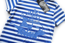 Family fashion summer 2015 short sleeve navy striped T shirt matching family clothing set for mother