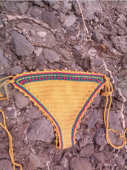 2015 boho beach wear Cotton Biquini Handmake Hatler Bikini Knitted Bikini Croche String Bottom Yellow Swimsuit biquini de croche05