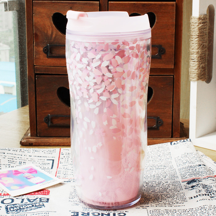 Plastic cherry cups with BPA Free coffee cup pink cup 350 400ML mug cup Tumbler 