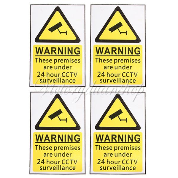 New 4pcs 24 Hour CCTV Security Surveillance Stickers Camera Warning Signs Decals Free Shipping