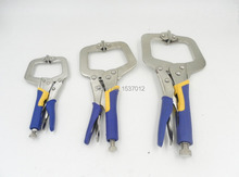 2 unids/set 6.5 ” C tipo de soldadura Clamp bloqueo alicates de punta redonda de localización de madera tornillo abrazadera con goma tiradores Grip