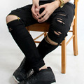 Fashion Men s Rider Biker Motorcycle Joggers HipHop Slim Fit Washed Black White Denim Pants For