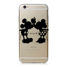 Super Cute Phone Cases for Apple iPhone 6 6 plus Case Cover Luxury PC Clear Black Mickey&Minnie Kiss L0156
