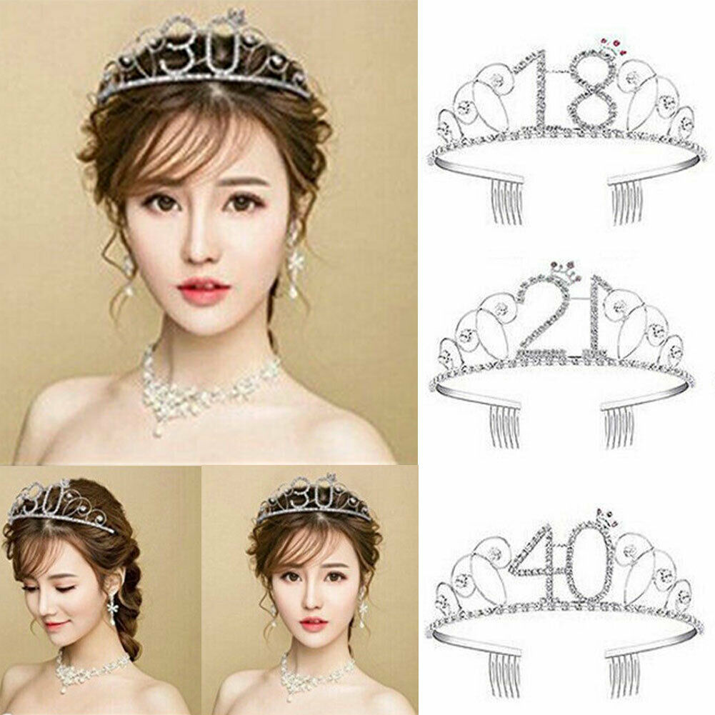 Women Anniversary Birthday 18-40th Silver Rhinestone Tiara Crown Headband Cute#O 