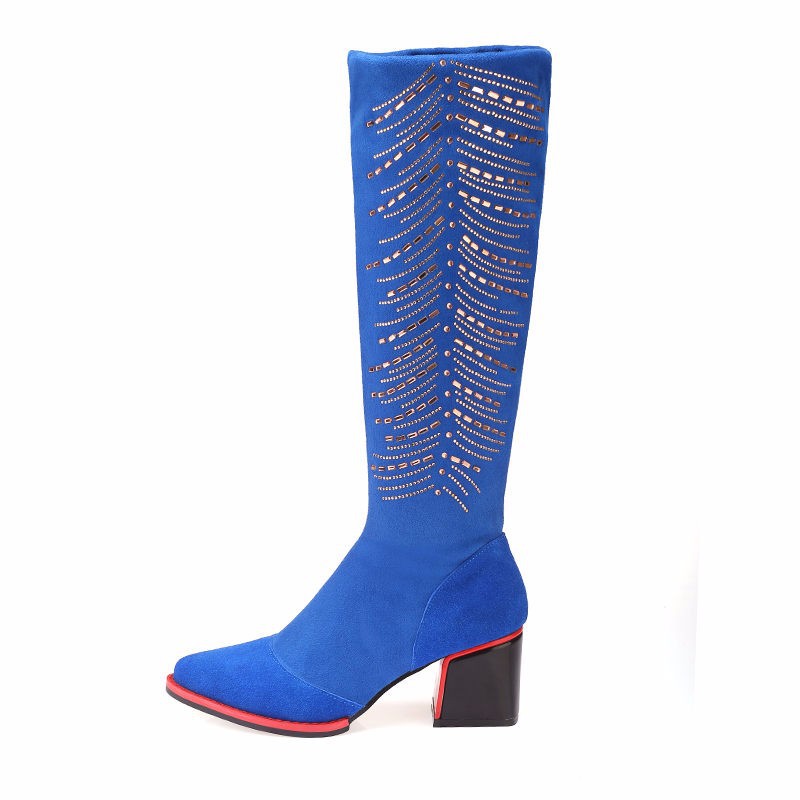 Winter Women Knee High Boots Sexy Ladies Genuine Leather Thick Heels