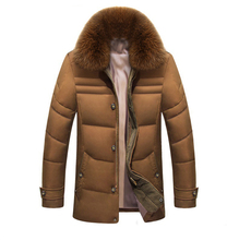 Snowka Fashion 2015 Down Parka Super Warm Winter Jacket Men Long Thick Natural Racoon Fox Fur Collar Solid White Duck Outwear