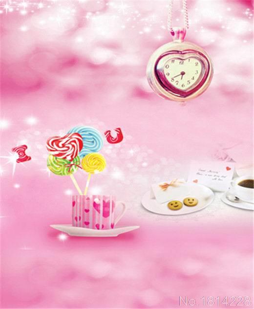 3x5ft de color rosa te quiero desayuno mesa de comedor reloj plato ... Fondos de comedor una foto
