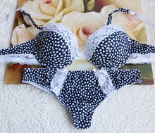 sexy white heart printed dark blue intimates temptation white lace three quarters cup bra & brief sets