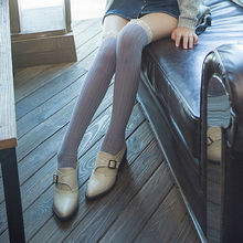 2015 New Women Sexy Lace Stockings With Lace Japanese Kawaii Solid Thigh High Knee Socks Cute Lolita Long Socks