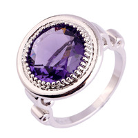 Wholesale Unisex Round Cut Amethyst & White Sapphire 925 Silver Ring Handsome Junoesque Fashion Jewelry Size 7 8 9 10 Free Ship