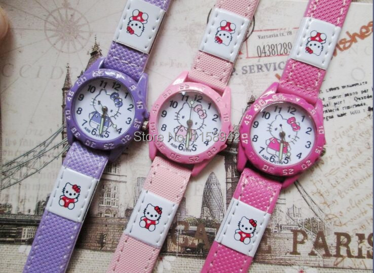 Relogio Hello Kitty Watch sale high quality Leather Children girls boys fashion Crystal wrist Watch several colors to choose