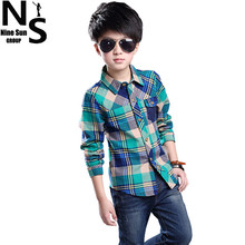 TOP NS 2016 New Boys Blouse School Boy Blouse Plaid Long Sleeve Shirts Spring & Autumn Shirt for boys clothes and boy clothing