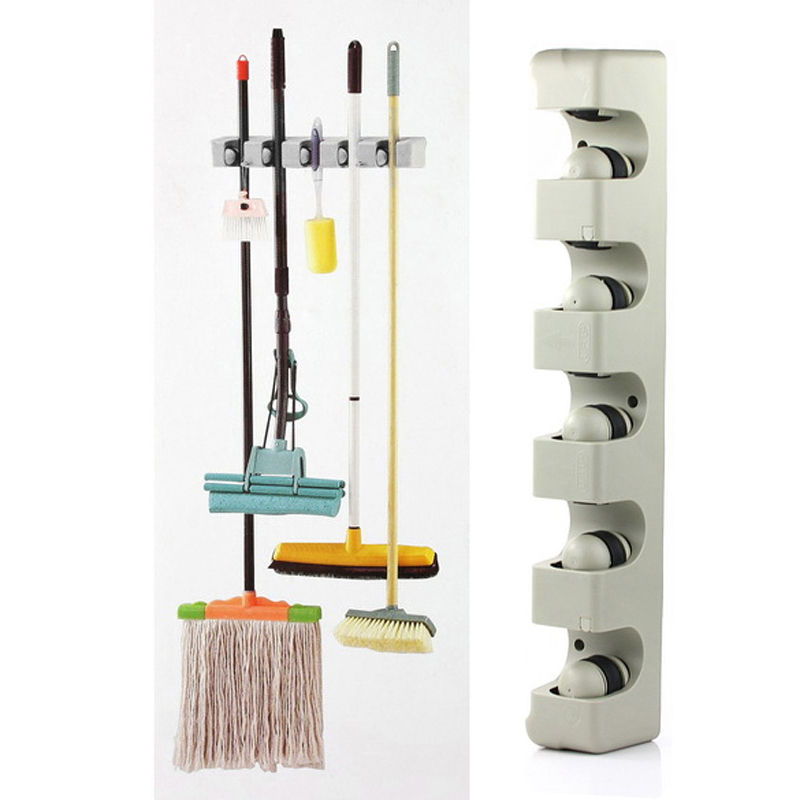 ABS Kitchen Wall Mounted Hanger 5 Position Kitchen Storage Mop Brush Broom Organizer Holder Tool