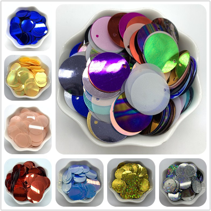 Description Picture 2 of item200pcs 20mm PVC Flat Round loose Sequins with 1 side hole Paillettes sewing Wedding Craft Accessories DIY Pendant Sequin Trim