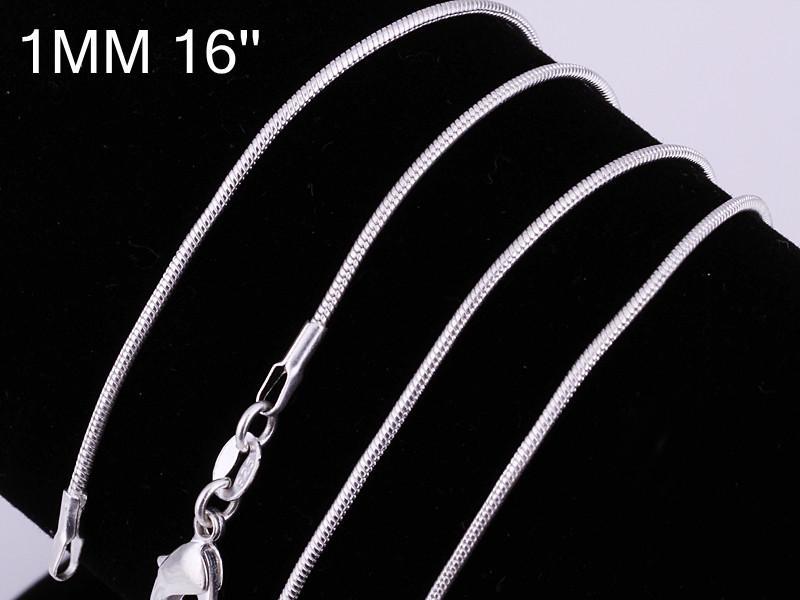 Free Shipping 925 stamped silver plated Snake Chain Necklace 1MM Chain 16 24 Snake chain Wholesale
