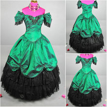 Freeship!Customer-made Green Satin Halloween Dresses Gothic Cosplay Victorian dress Renaissance Dress Steampunk dress V-211