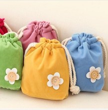 New Cute cosmetic bag flower button storage bag drawstring bag make up bag 5 colors Free Shipping