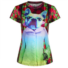 2016 Personality Womens T Shirts Funny Dog and woman Printed Slim T-Shirt Short Sleeve Tshirt Women Tops Tees High Quality