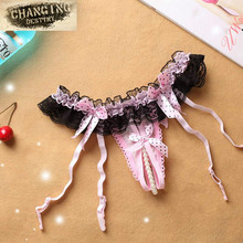 Fashion New Sexy Garter Belt for Stocking Black Lace Suspender Belts Women Open Crotch Pearl Panties Bow Lingerie Garters