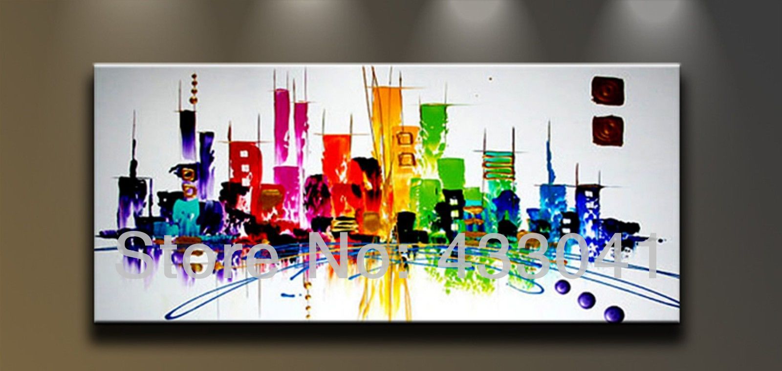 Hand-Painted-Large-City-Building-Landscape-Oil-Painting-Abstract-Wall-Art-Modern-Canvas-Picture ...