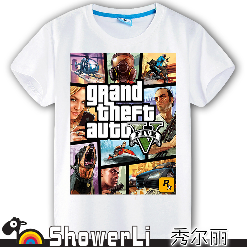 Cotton short sleeve big kids t shirts, cute cartoon,game boy gir big boy wear summer gta 5 clothes showerli