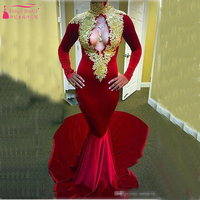 Evening Dress Arabic Elegant Prom Party Dress High Neck full sleeve Sexy Evening Gowns Mermaid Red