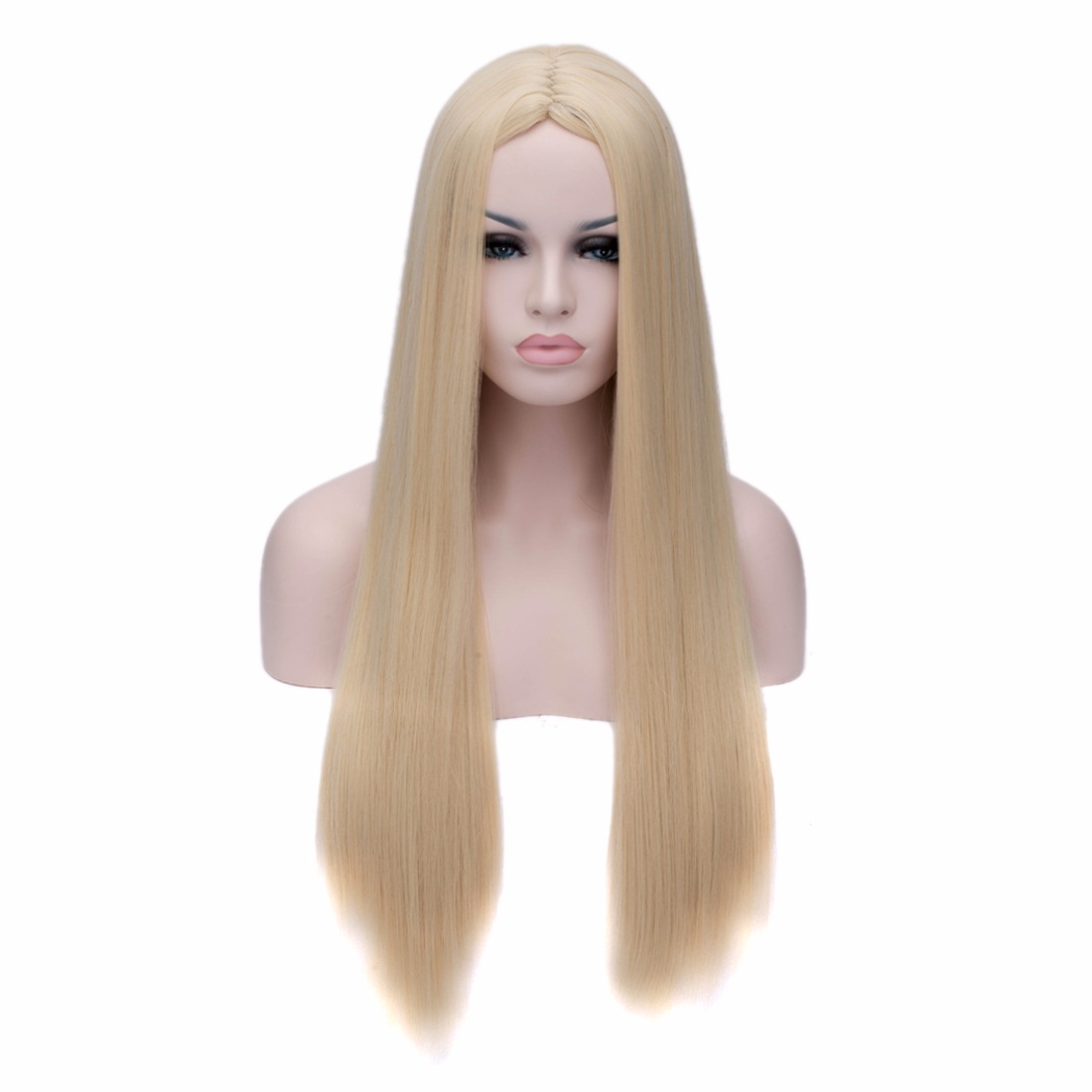 Pale Gold Blonde Long Straight Central Parting Cosplay Fancy Ball Costume W...